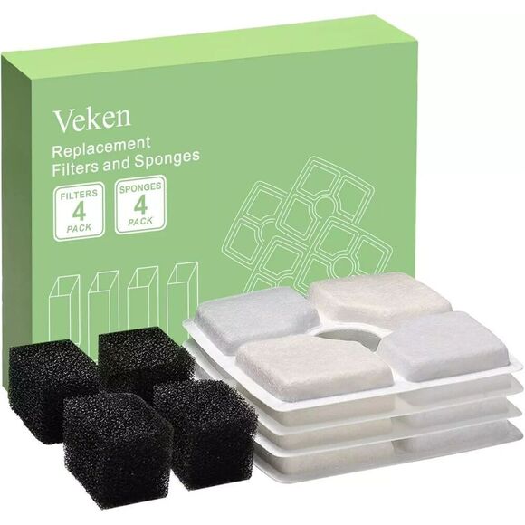 Veken 4 Pack Replacement Filters & 4 Pack Replacement Pre-filter Sponges for Pet - Picture 2 of 10